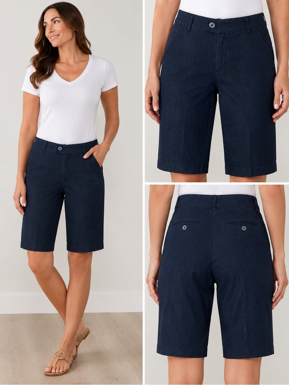 Bandolino Ivette Dark Wash Bermuda Denim Shorts Size 10 Stretch